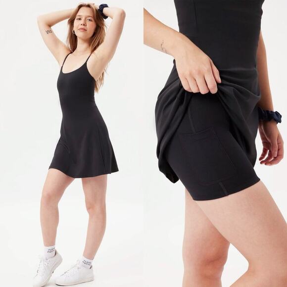 Girlfriend Collective NWT Juliet Strappy Dress Black Size XL Stretch - Picture 1 of 10